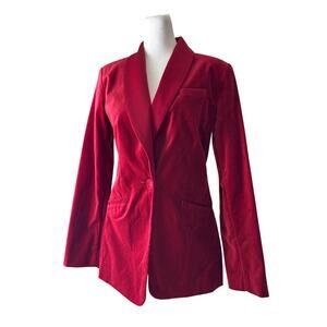 Cabi Red Velvet Shawl Lapel One Button Closure Single Breasted Blazer
